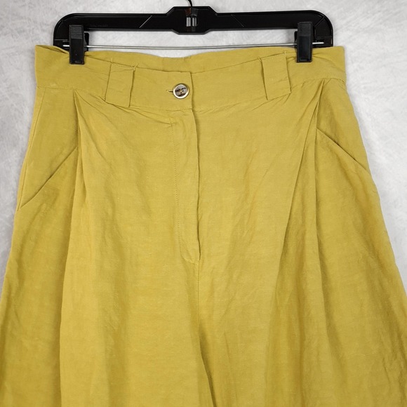 OZAI N KU Mandala Pants Womens Large Yellow Wide Leg Linen Rayon Pleated Casual - Picture 2 of 16